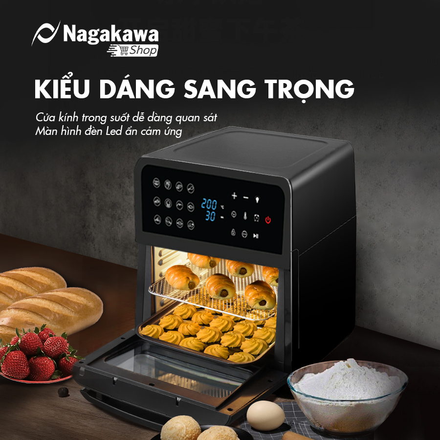 Nồi chiên không dầu Nagakawa NAG3307 (12L) - 12 chương trình nấu - Công nghệ Rapid Air 360 độ - Hàng chính hãng