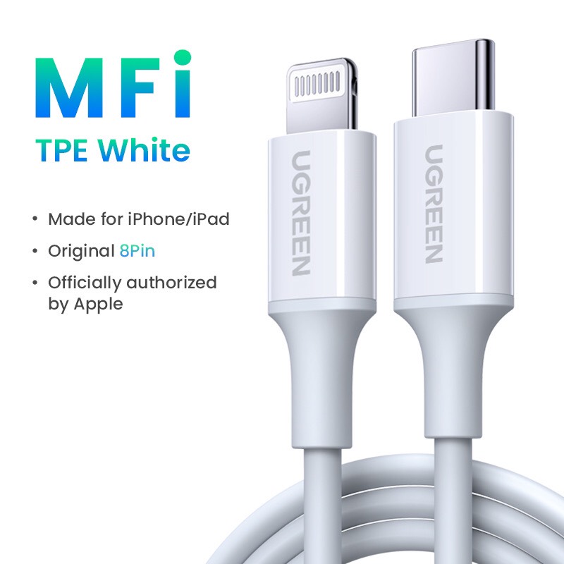 Cáp sạc, dữ liệu USB Type-C sang IP dài 2M chuẩn MFI, sạc nhanh 3A Ugreen 60761 hàng chính hãng