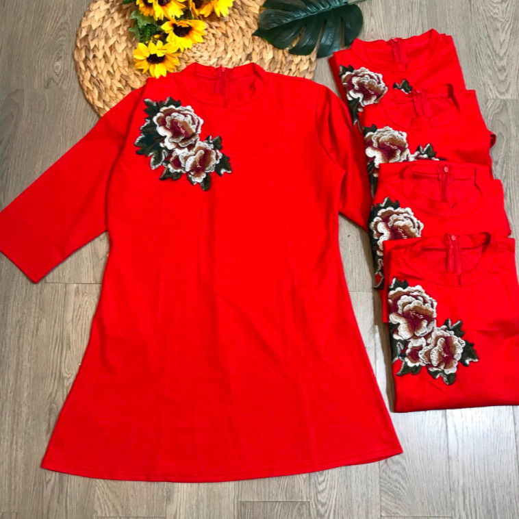 Đầm váy cách tân màu đỏ thiết kế tay lửng phong cách trẻ trung DVADT03