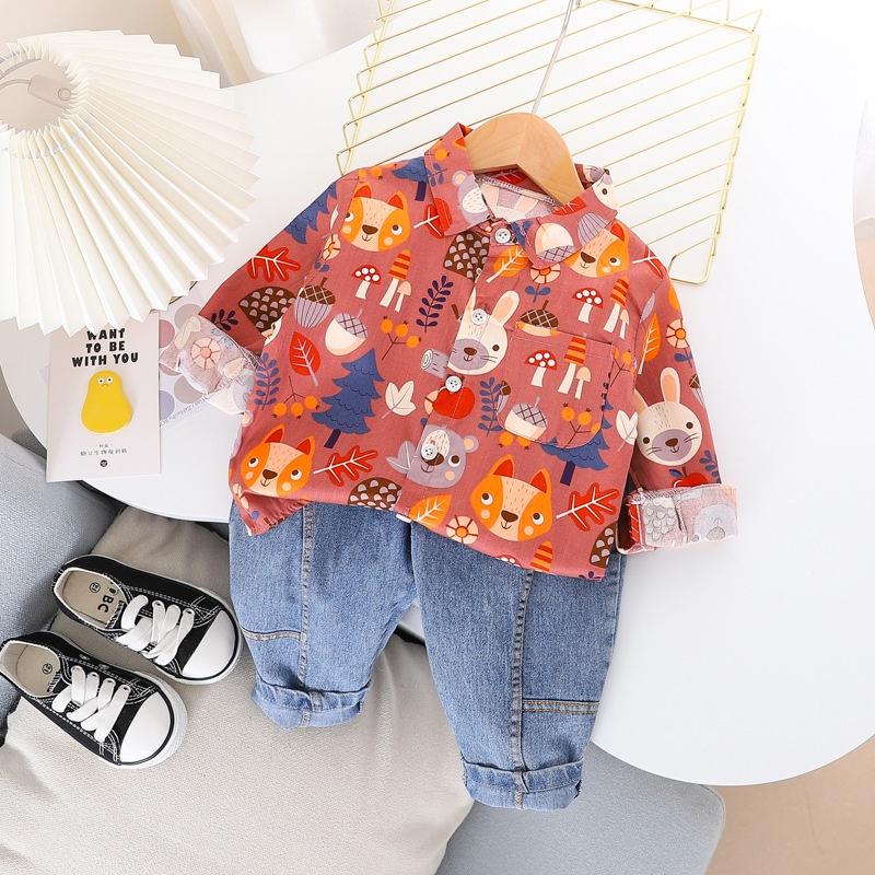 BS8 Size 80-120 (6-21kg) Set bộ bé trai (Áo sơ mi dài tay + Quần Jean dài) Thời trang trẻ em hàng quảng châu