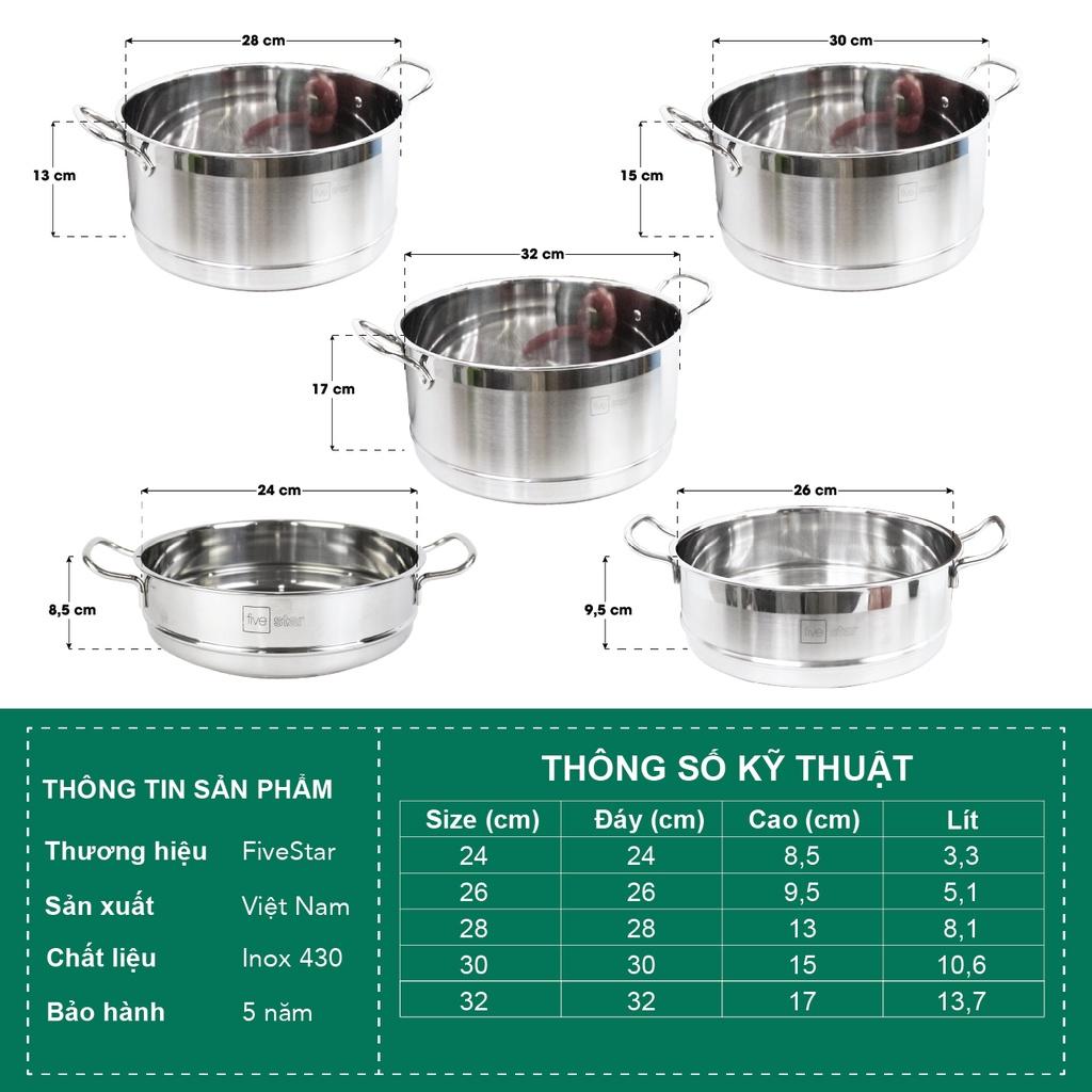 Xửng hấp inox 430 FiveStar Standard 2 quai không nắp , tặng 1 vá canh