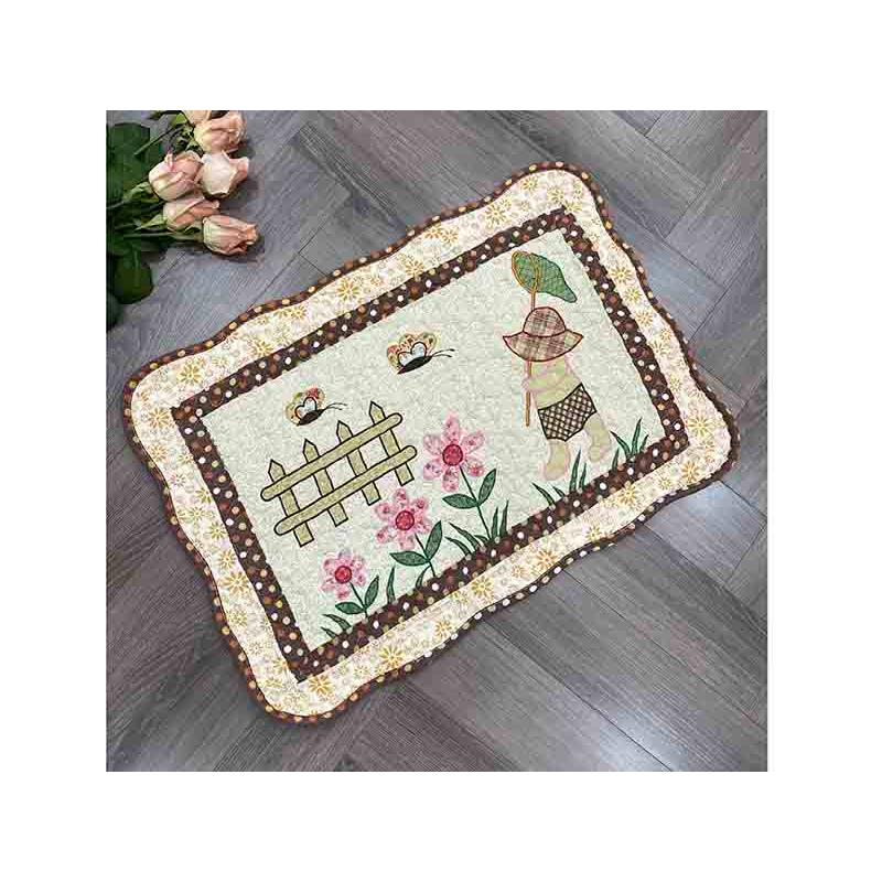Thảm chùi chân - Hàng rào nâu chấm bi hoa vàng - TCC00408