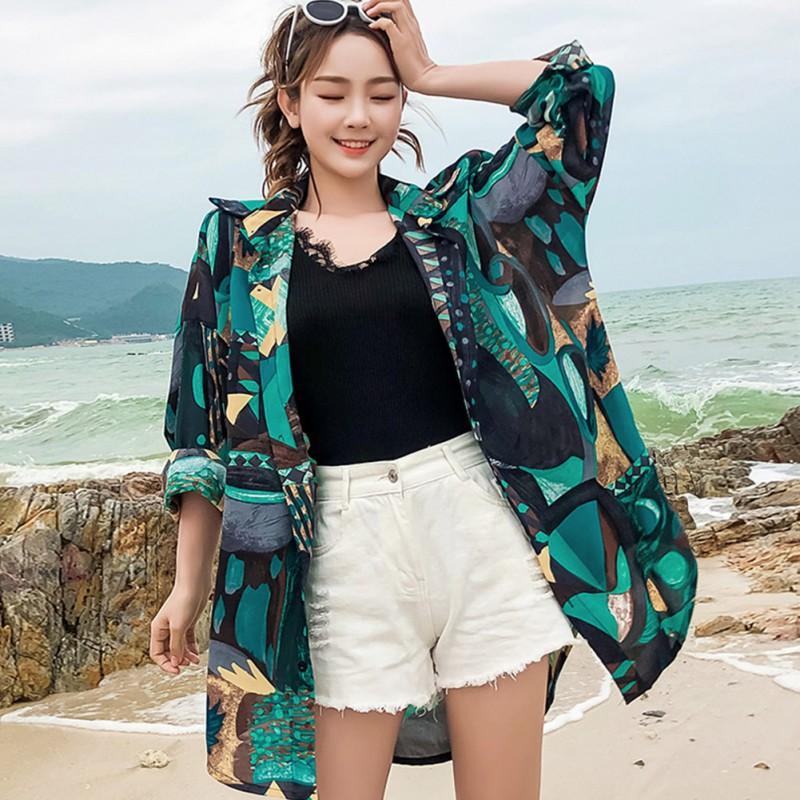 Áo sơ mi nữ tay dài in hoạ tiết phong cách vintage