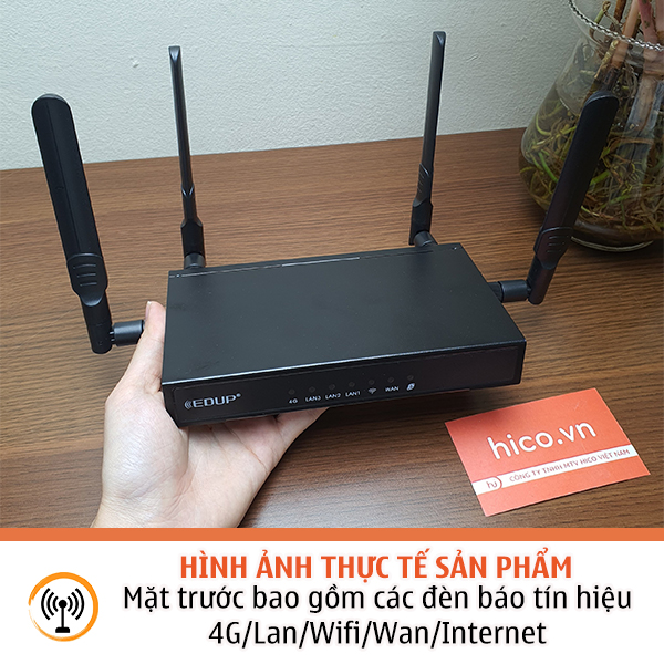 Bộ Phát Wifi 4G Công Nghiệp Edup AZ800 Tốc Độ 300Mb Có 4 Ăng Ten Cực Khỏe, Kết Nối 64 Thiết Bị, Vỏ Hợp Kim Cao Cấp , Hàng chính hãng