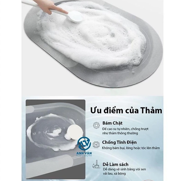Thảm lau chân KG08 chất liệu silicon trải sàn phòng tắm siêu thấm hút nước chống trơn trượt cao cấp đế cao su chất siêu dày 60cm