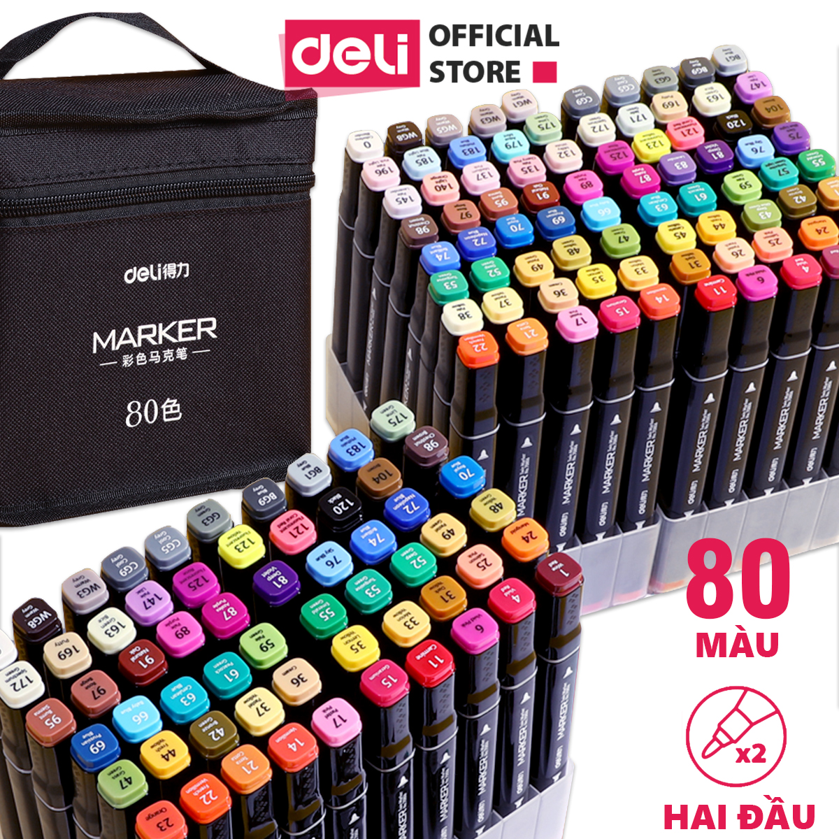 Bút màu marker chuyên nghiệp Deli -kèm túi vải - 30/40/60/80 Màu - 70806