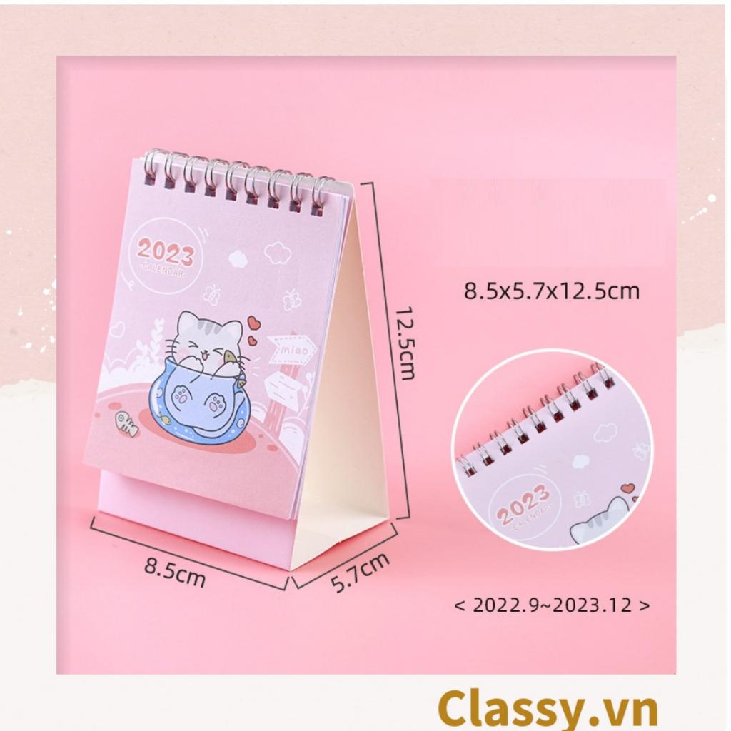 Lịch để bàn 2023 hoạ tiết Mèo Classy basic lịch để bàn chữ A lò xo có ghi chú to-do list tiện lợi PK1724