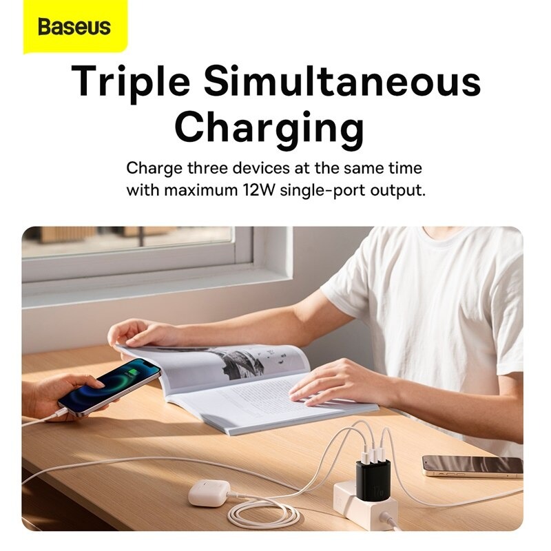 Củ Sạc Điện Thoại Baseus Compact Charger 3 Cổng USB 17W Điện Áp Từ 100V Cho Đến 240V - Hàng Chính Hãng