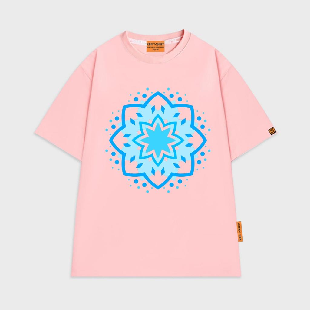 Áo thun unisex in biểu tượng hoa Mandala màu xanh cyan năng lượng mạnh mẽ Mandala shirt BND540