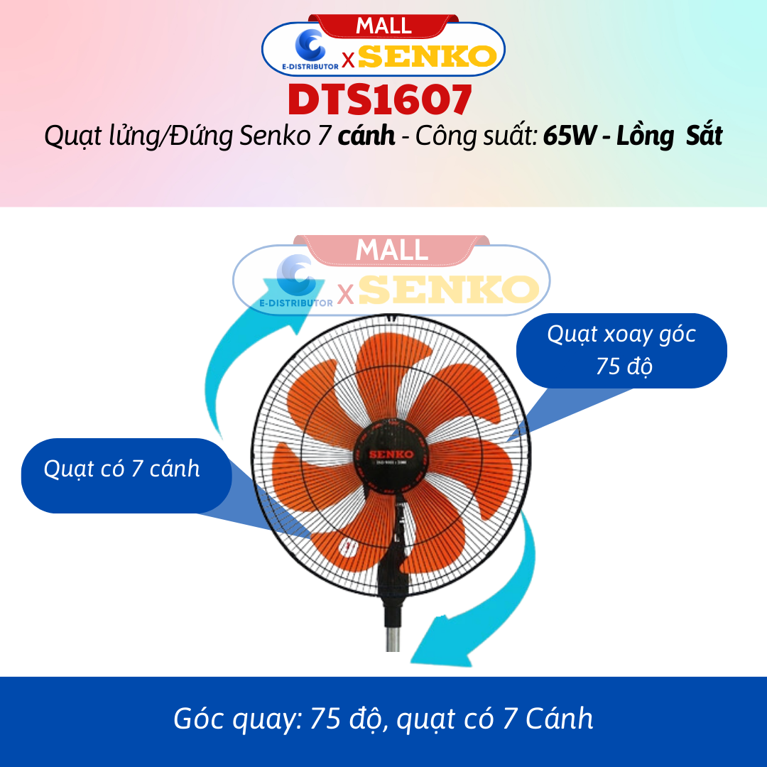 Quạt Điện Đứng 7 Cánh Senko LTS1636 (65w) - LTS1632 (60W) - DTS1607 (65W) - DTS1609 (60W) - DCN1808 (75W) - DCN1806 (75W) - Hàng Chính Hãng - Bảo Hành 24 Tháng