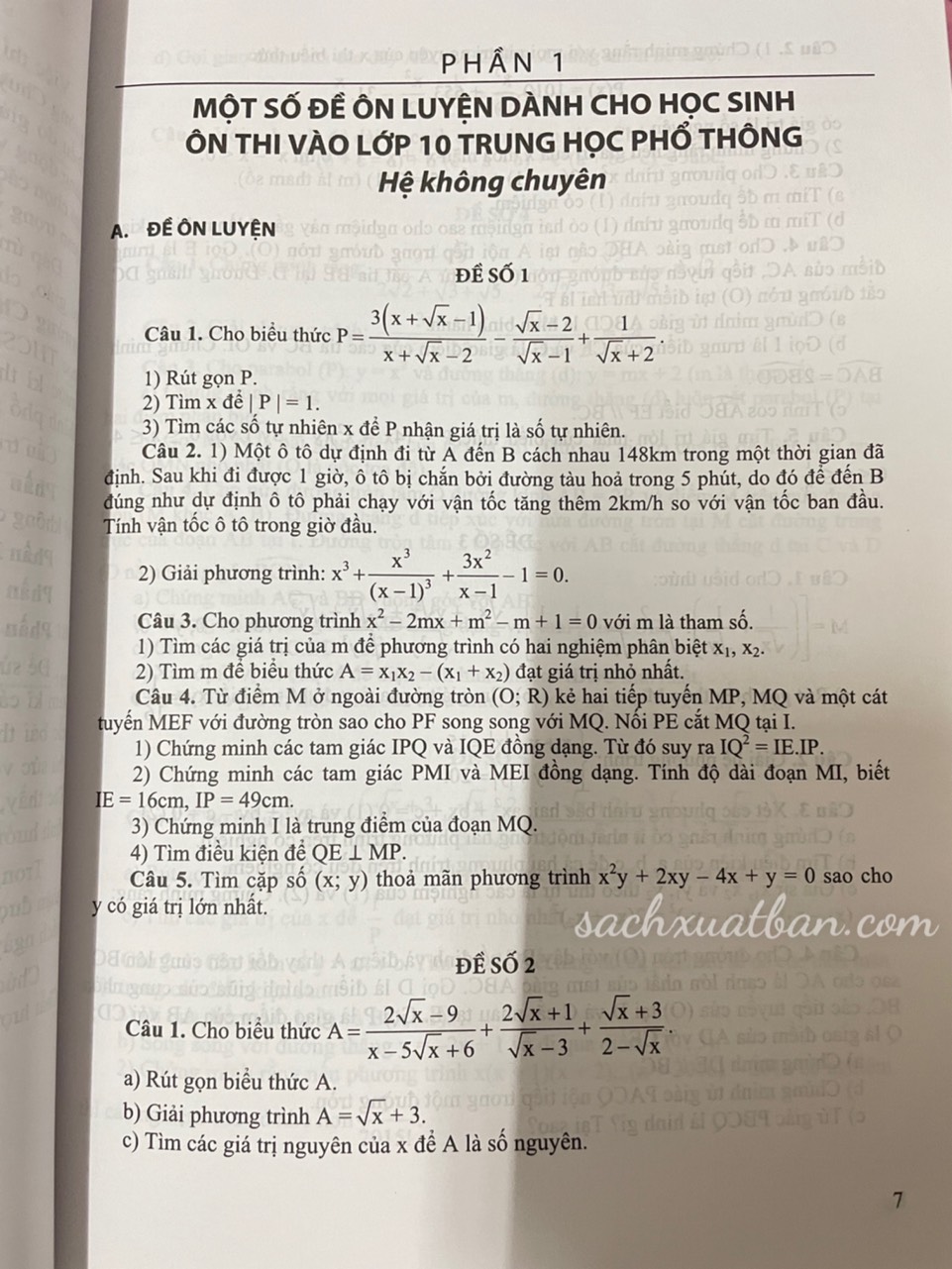 Sách Bộ đề thi tuyển sinh vào lớp 10 các trường chất lượng cao và trường chuyên môn Toán