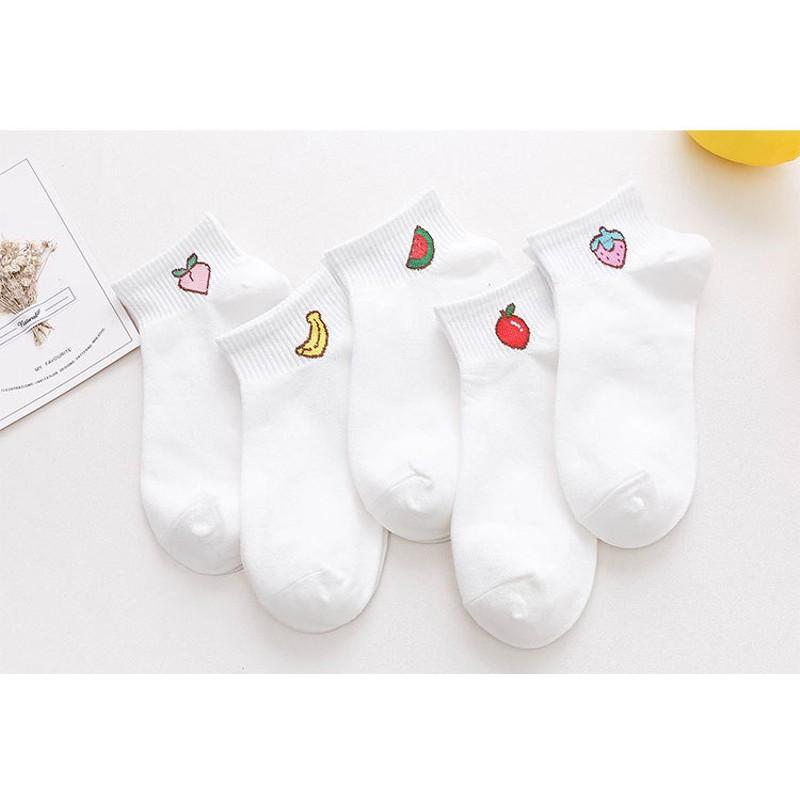 Combo 5 đôi tất trắng Xuất Nhật mix hình hoa quả - DMA store