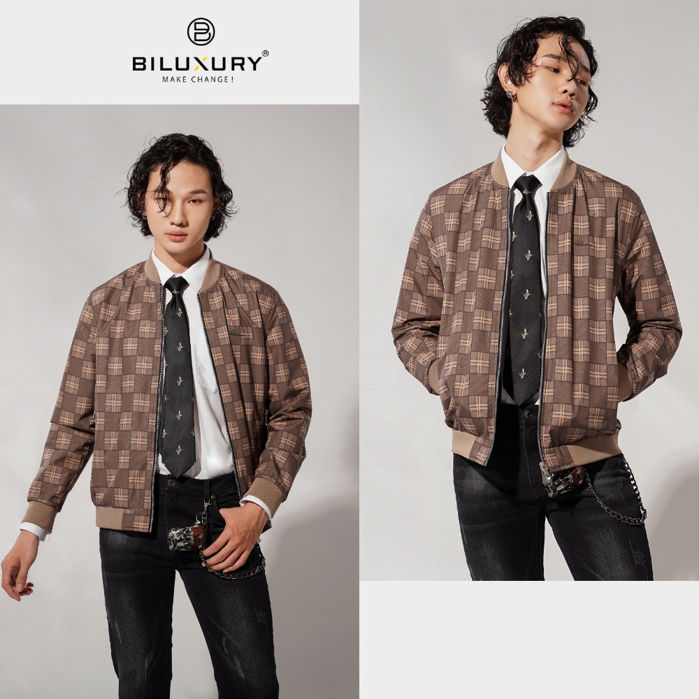 Áo khoác gió nam Biluxury  cổ bomber khỏe khoắn thiết kế mặc 2 mặt phối đồ dễ dàng linh hoạt 6AG2T029CME - 43 (&gt;80kg)