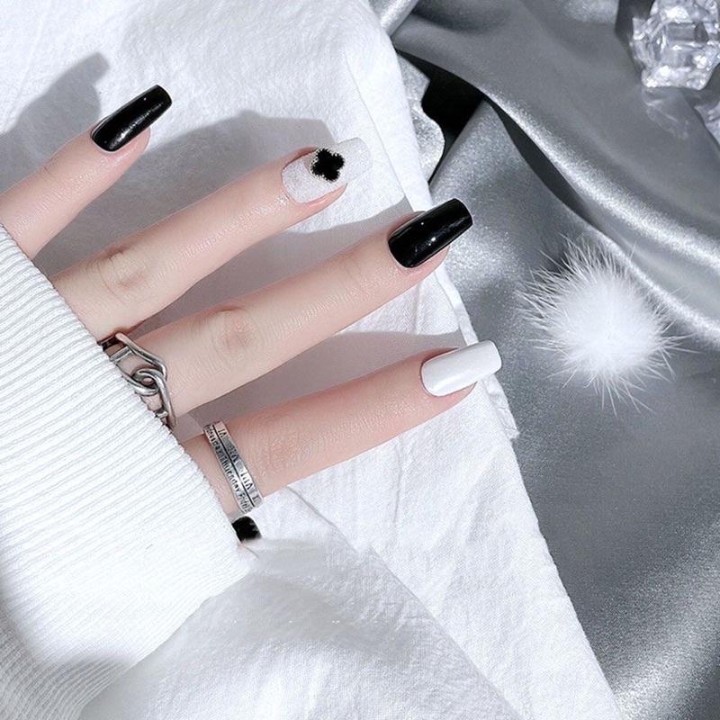 Phụ Kiện Trang Trí Móng Tay Nghệ Thuật Hình Cỏ Bốn Lá 3D Bằng Hợp Kim Màu Trắng Và Đen 4k/1 cái