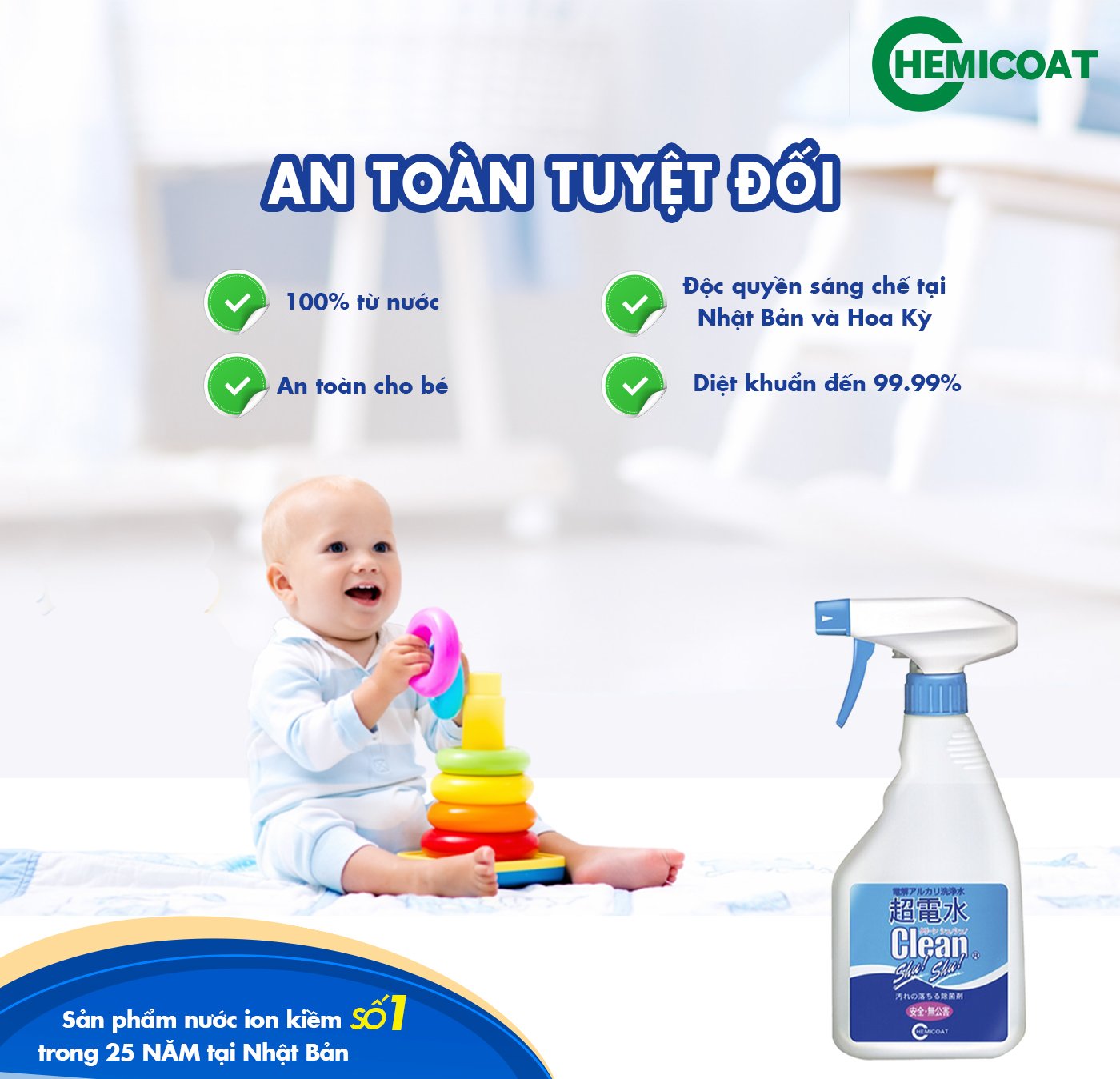 (COMBO) 2 Chai xịt Nước ion siêu kiềm CLEAN SHU! SHU! Khử khuẩn & Diệt virus bề mặt đồ dùng vật dụng từ Nhật Bản (500mL + 50mL)