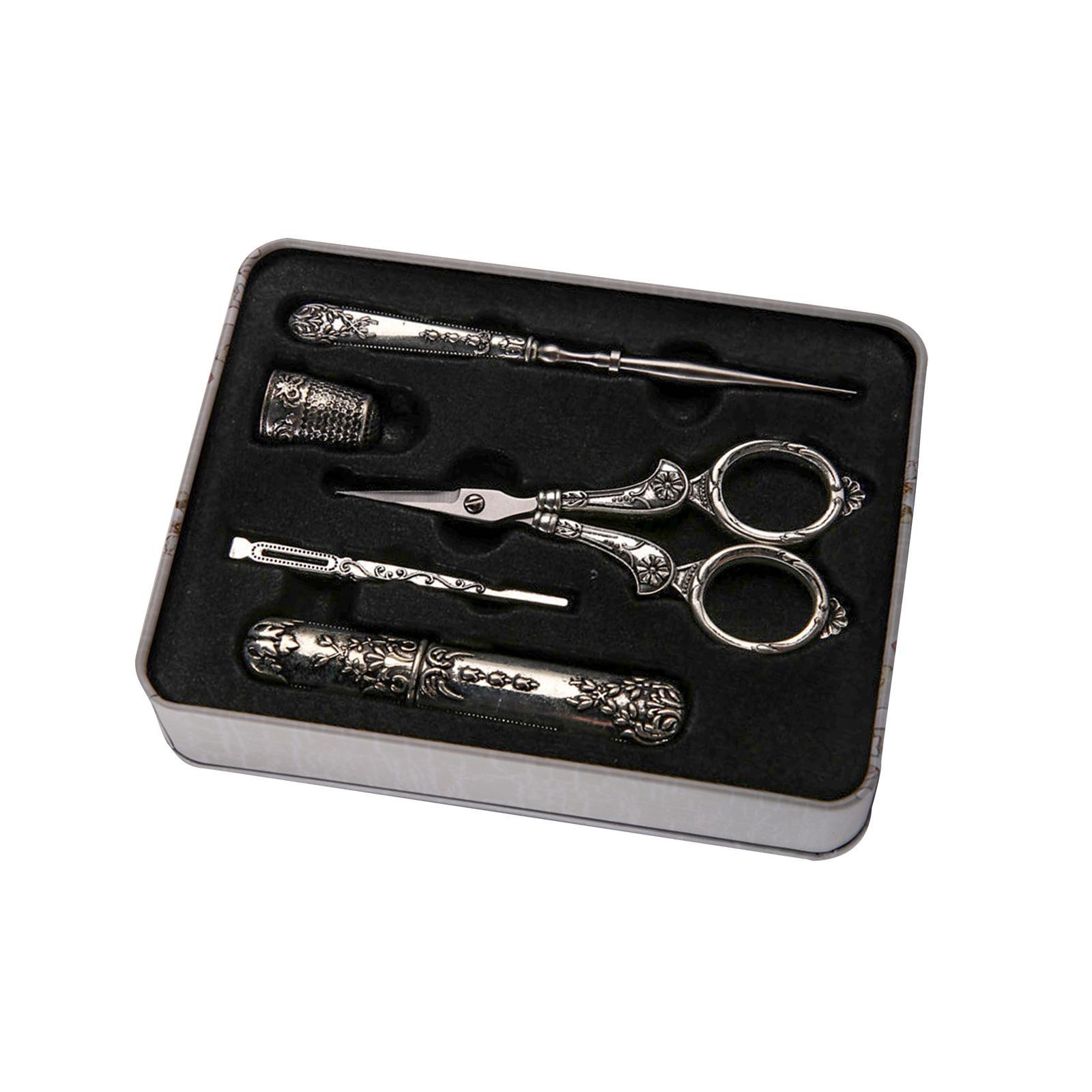 Embroidery Scissors  European Style Sewing Scissors Portable Metal Lightweight Awl Threader Antique Style Sewing Tools for Craft Supplies