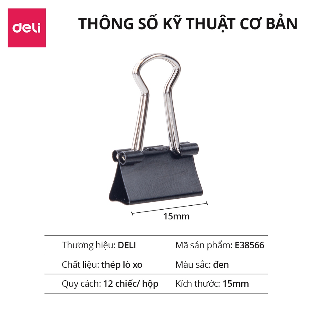 Hộp 12 Kẹp Bướm Deli Kẹp Tài Liêu Giấy Tờ Văn Phòng Phẩm Học Sinh Văn Phòng Nhiều Kích Thước Nhỏ Gọn Tiện Lợi Giá Rẻ