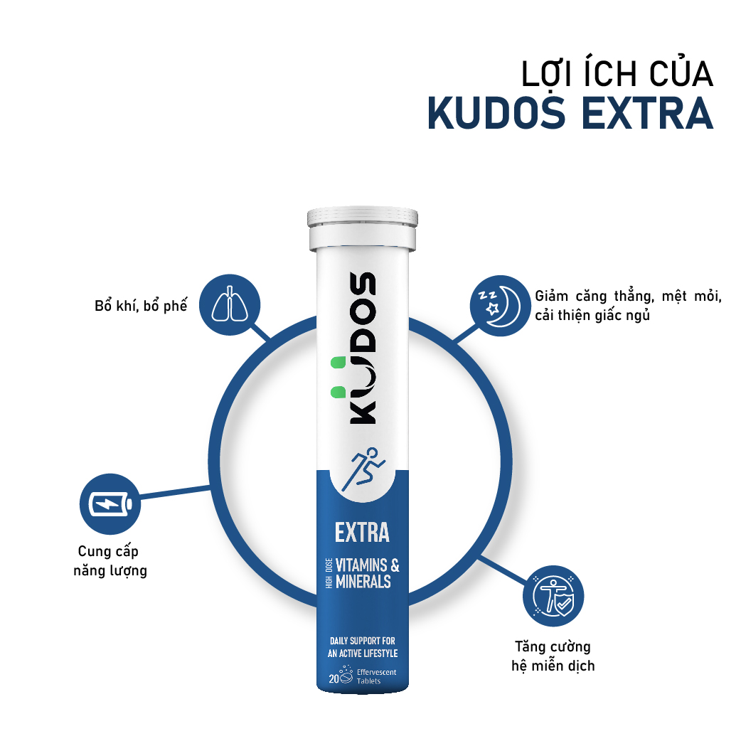 Viên sủi 18 loại vitamin & khoáng chất KUDOS EXTRA bổ sung năng lượng hương Trái cây nhiệt đới )