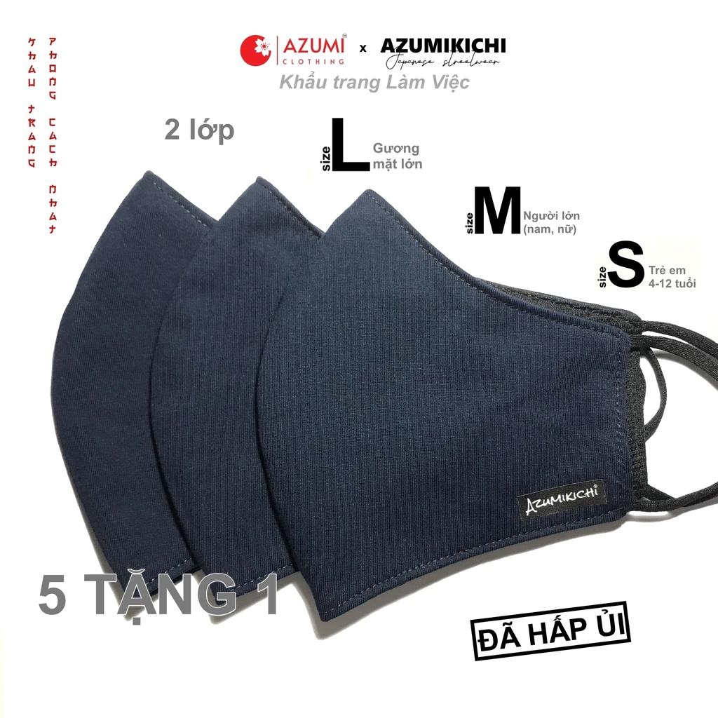 Khẩu trang vải cao cấp Azumikichi mua 5 TẶNG 1, dòng khau trang văn phòng LAVI màu xanh đen làm bằng vải thun cotton cao cấp giặt lại được - A3