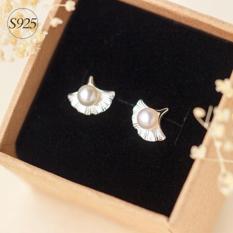 Khuyên tai bạc Ý s925 lá bạc quả gắn ngọc E0919 - AROCH Jewelry