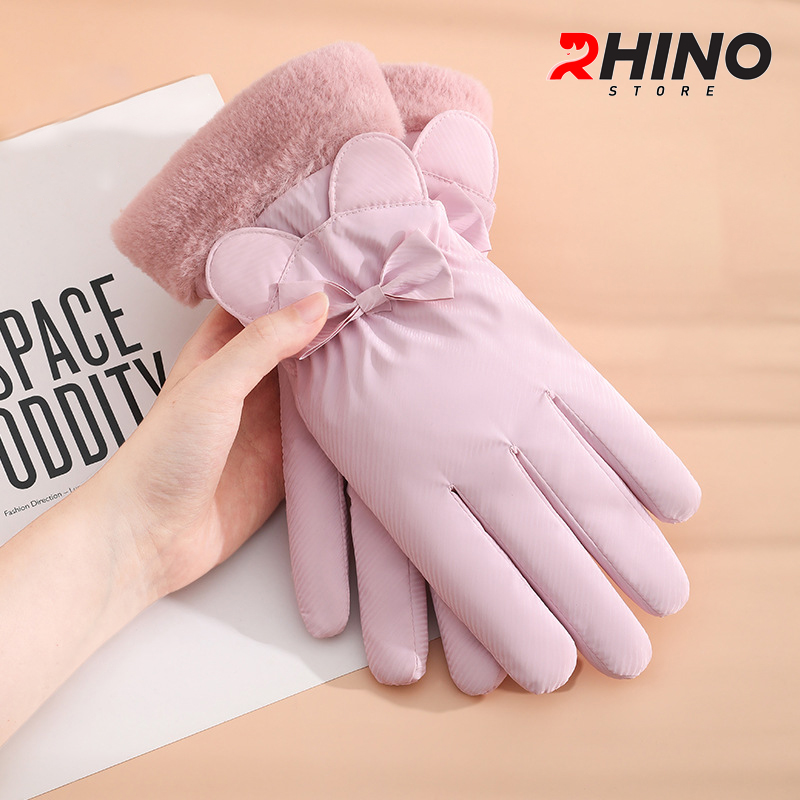 Găng tay Nữ giữ ấm lót lông cừu, chống gió Rhino G9022 cảm ứng điện thoại, đi xe máy