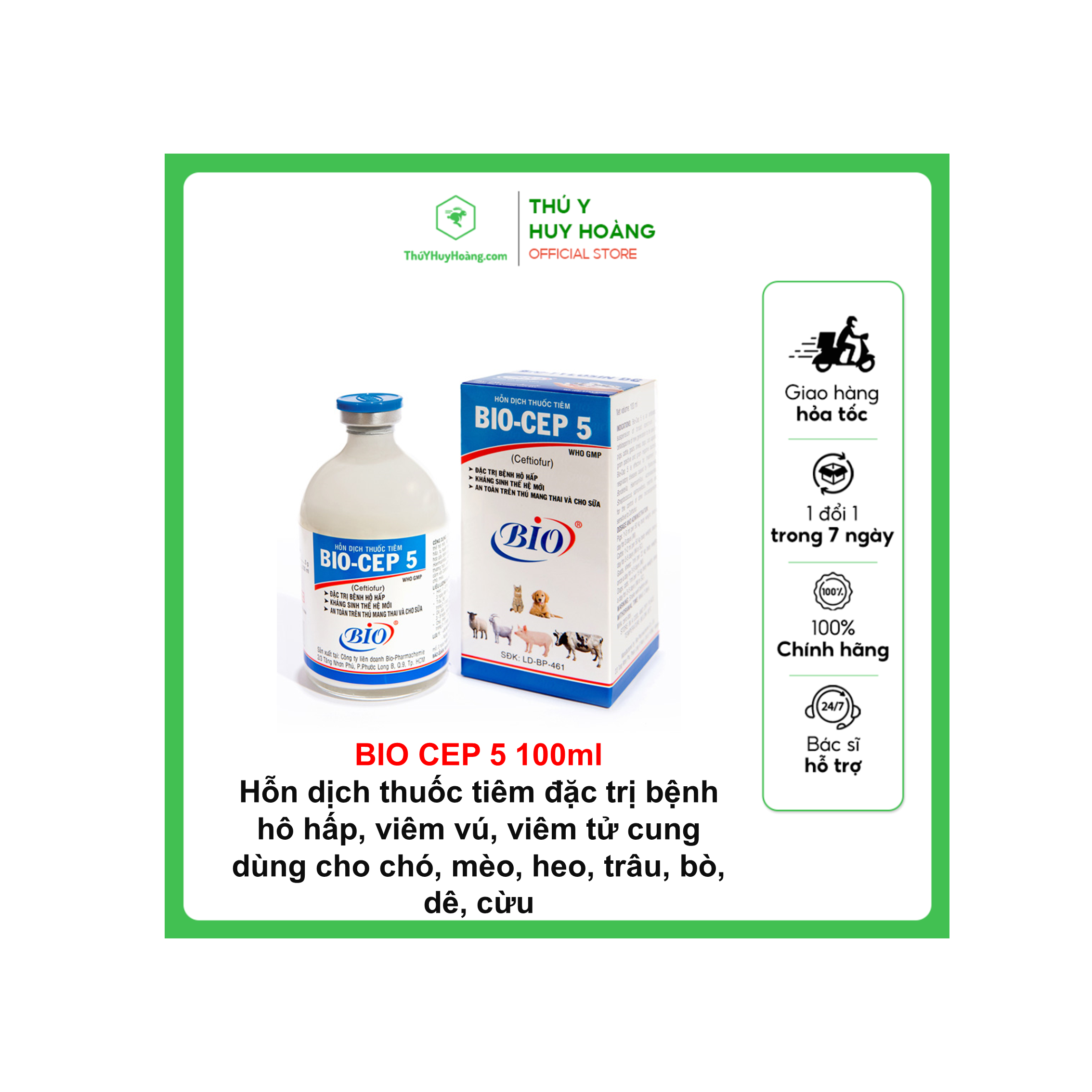 BIO CEP5 100ml Hỗn dịch thuốc tiêm đặc trị bệnh hô hấp, viêm vú, viêm tử cung