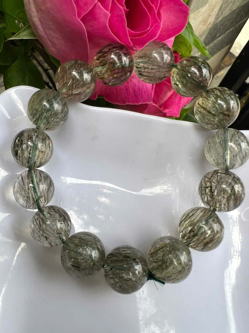 ️ Vòng Tay Chuỗi Nam Vip Size Hạt 14mm Đá Thạch Anh Tóc Xanh Tự Nhiên Trong Bóng Mượt Hợp Các Anh Nam mệnh Mộc Hỏa Thủy đeo đẹp may mắn tốt cho sức khỏe công việc hanh thông ạ