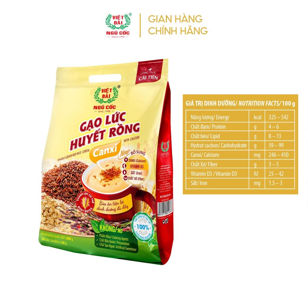 Bột Ngũ Cốc Gạo Lứt Canxi VIỆT ĐÀI Thơm Ngon Bổ Sung Canxi Giúp Xương Chắc Khỏe Túi 600g