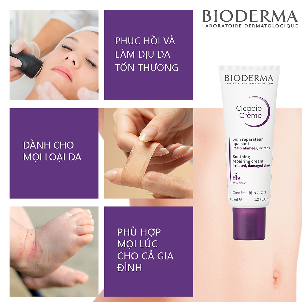 Kem dưỡng phục hồi làn da bị tổn thương BIODERMA Cicabio Crème 40ml