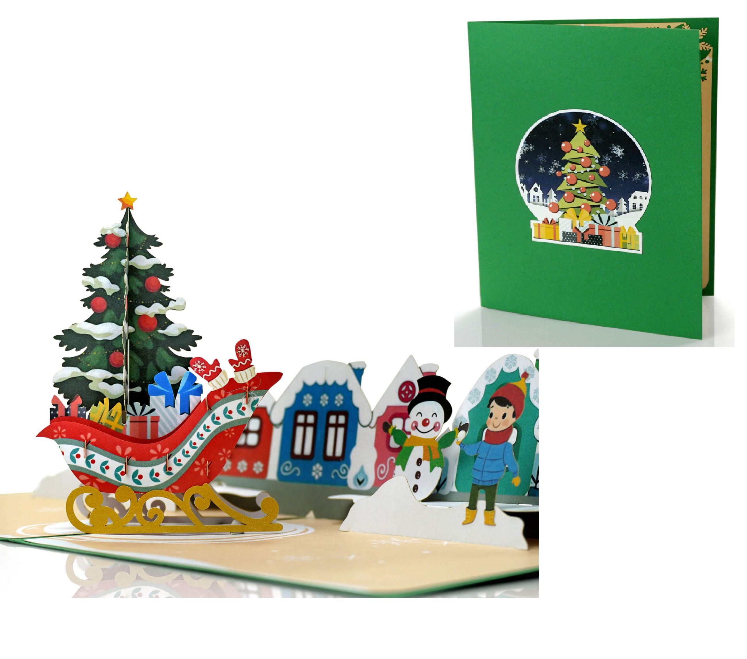 X26 -  THIỆP NOEL 3D XE TRƯỢT – CÂY THÔNG – LÀNG TUYẾT DỄ THƯƠNG ️