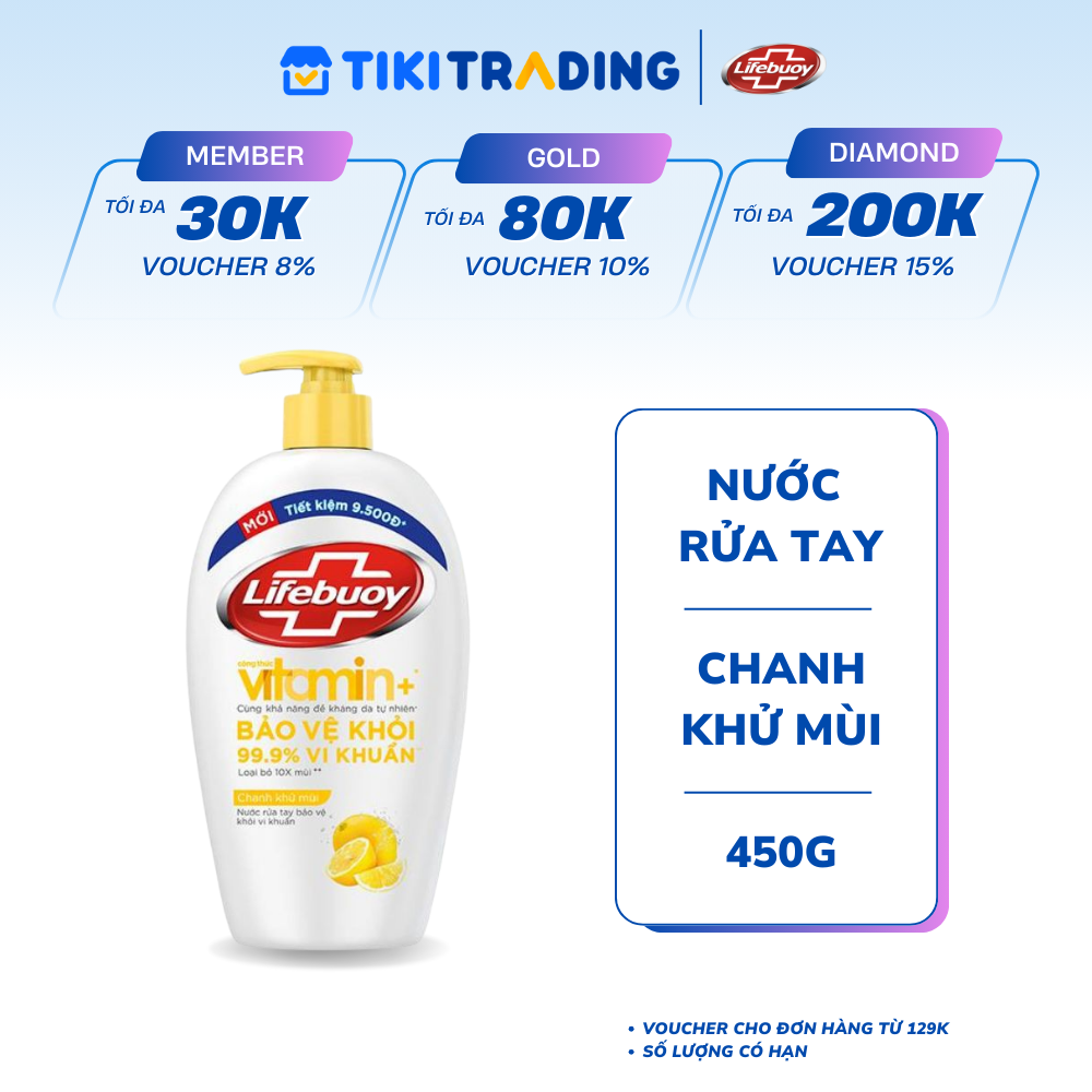 Nước rửa tay Lifebuoy Bảo vệ khỏi vi khuẩn 450gr - Chanh Khử Mùi