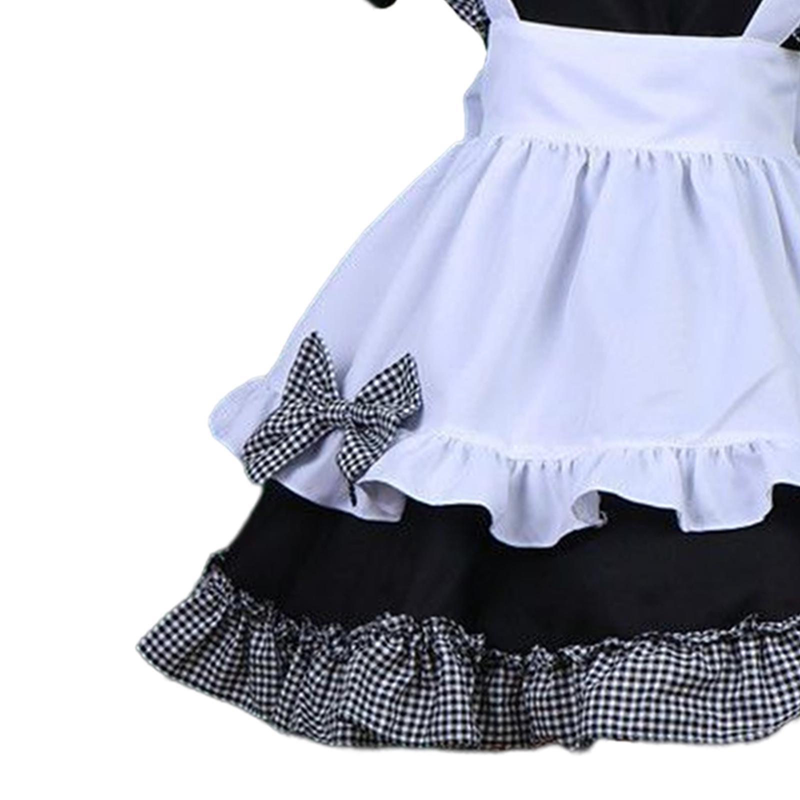 Women's French Maid Costume with Apron, Anime Cosplay Fancy Dress for Halloween Party