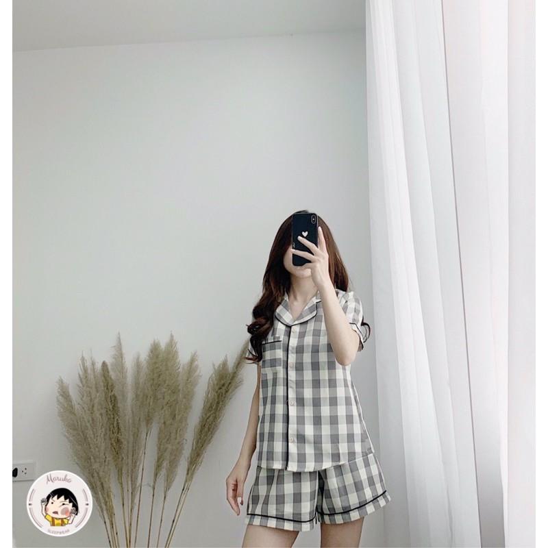 Bộ ngủ pijama chất thô mềm hoạ tiết kẻ caro