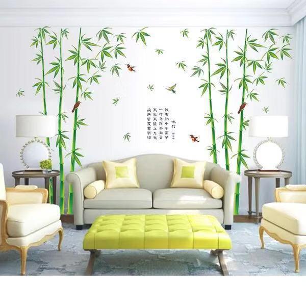 Decal trang trí tường Bụi Cây Trúc xanh Chim Chữ