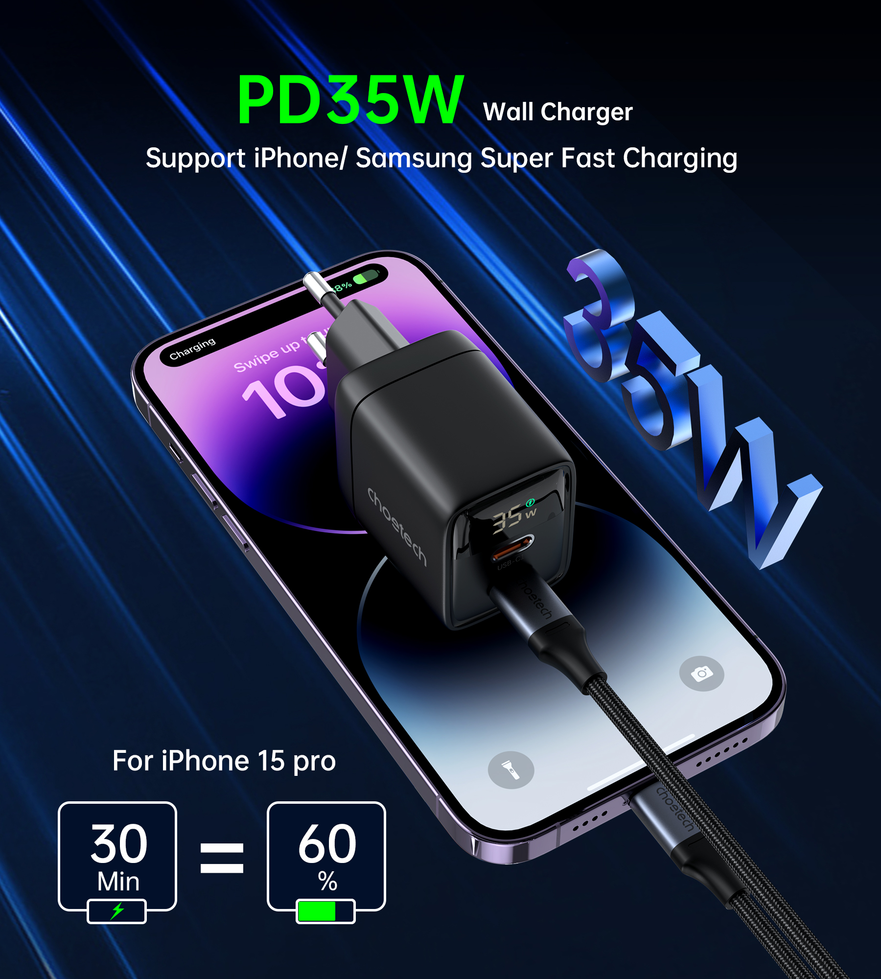 Củ sạc Choetech PD6051 nhanh 2 cổng PD 35W  (Hàng chính hãng)
