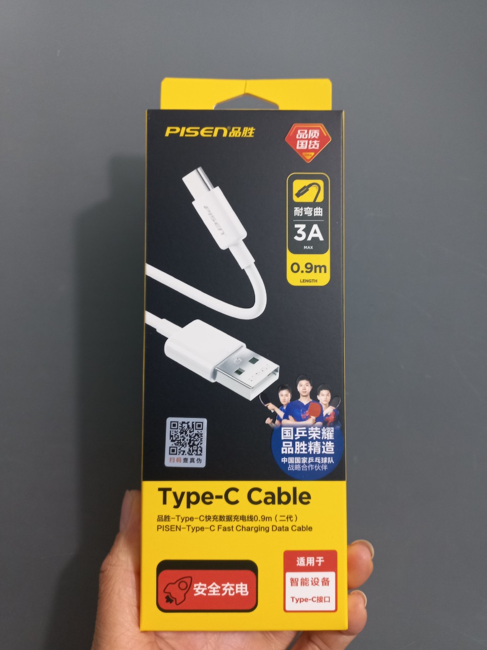 [Cáp sạc 3A ] Cáp sạc và dữ liệu Usb-C dòng điện 3A Pisen TC25-900 (90cm) _ Hàng chính hãng