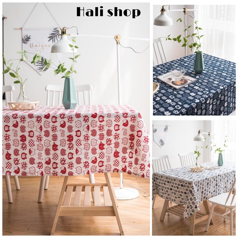 Khăn Bàn Vải Canvas Vải Bố Trang Trí Decor Picnic Hoạ Tiết Mèo