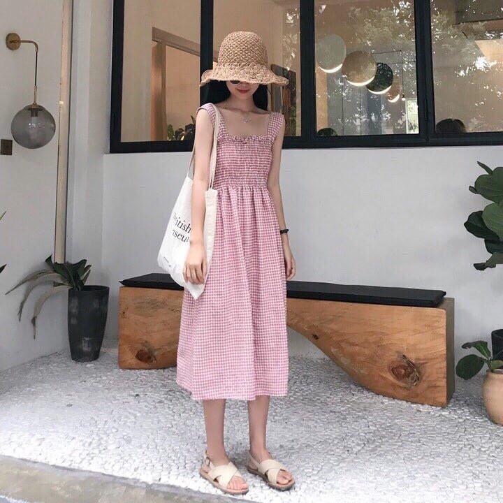 Đầm caro trễ vai tay bồng + Đầm caro 2 dây siêu xinh nhẹ nhàng xuống phố