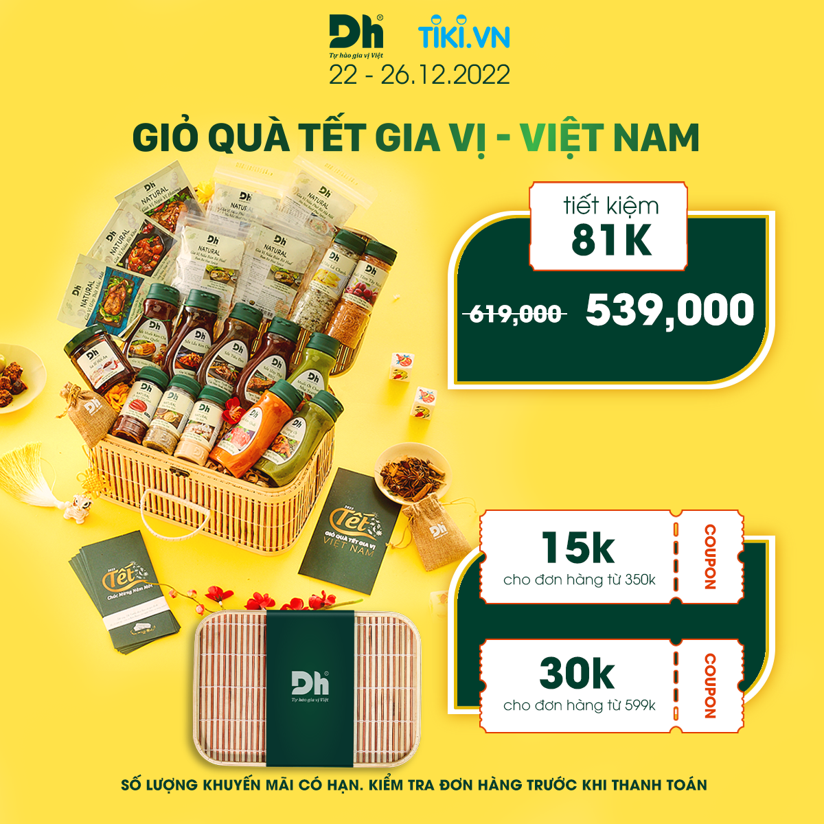 Giỏ Quà Tết 2023 - Việt Nam - Combo Trọn Bộ 18 Loại Gia Vị Dh Foods