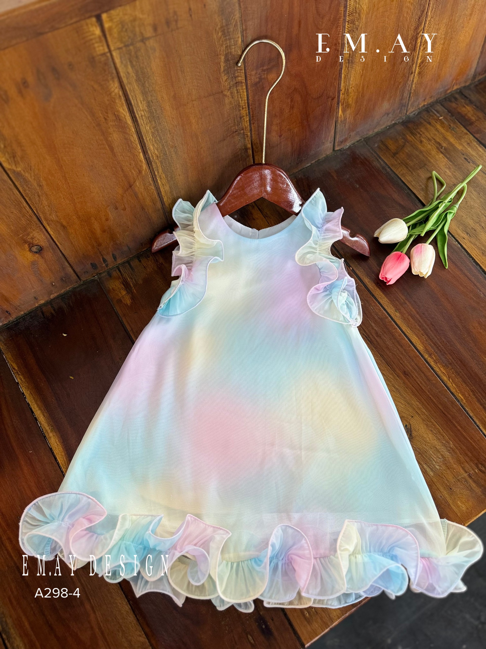 Đầm váy công chúa cho bé gái màu loang cầu vồng đi chơi du lịch biển đẹp size 10-40kg hàng cao cấp