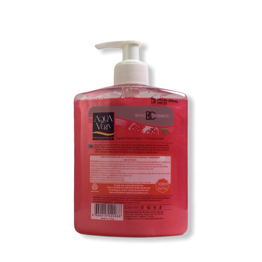 Nước rửa tay dưỡng da AquaVera 500ml - hương Lựu
