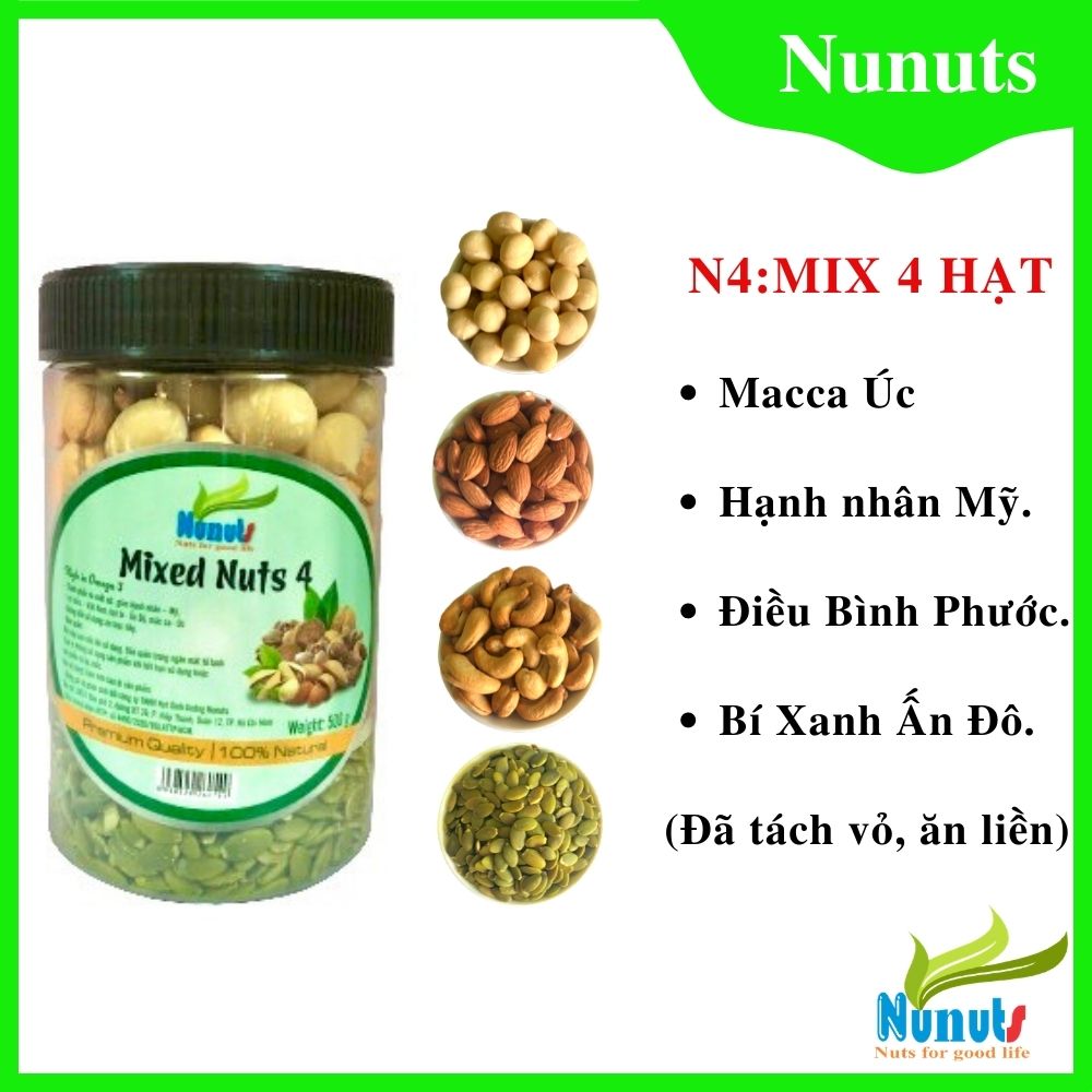 MIX 4 HẠT DINH DƯỠNG NUNUTS MÃ NN4 HŨ 500G