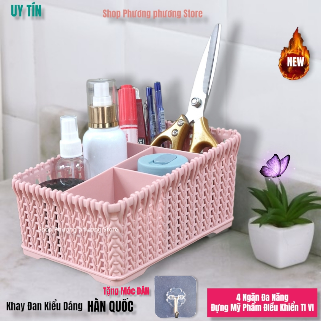 Khay đựng mỹ phẩm cao cấp nhiều ngăn kiểu dáng mây đan HÀN QUỐC