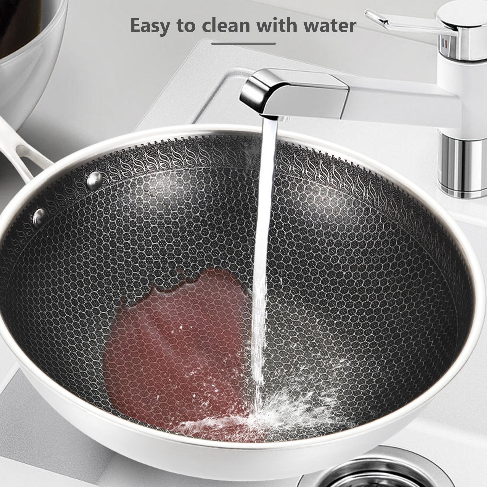 Chảo chống dính có nắp, đáy phẳng, được làm bằng thép không gỉ 304 cao cấp, dễ dàng vệ sinh