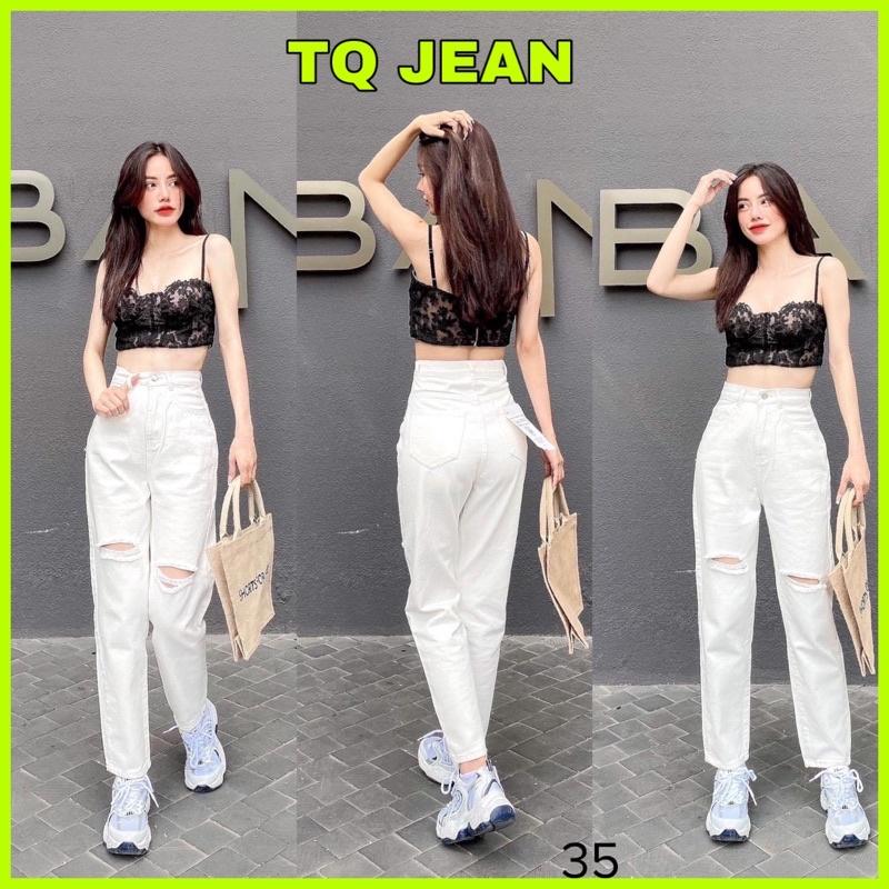 (Kaki - ) Quần baggy nữ trắng rách sọc chất kaki jean cao cấp thời trang H.N.M STORE