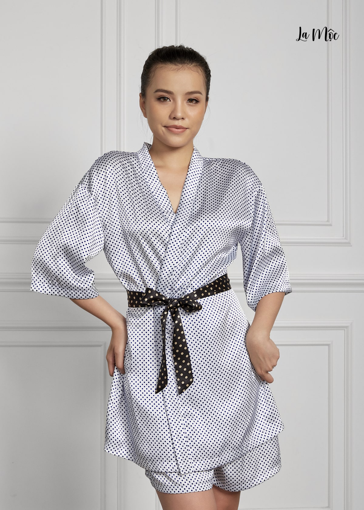 Đồ Bộ Nữ Mặc Nhà Pijama Ngắn Buộc Eo Lụa Hàn Maxivic, La Mộc - MM112119