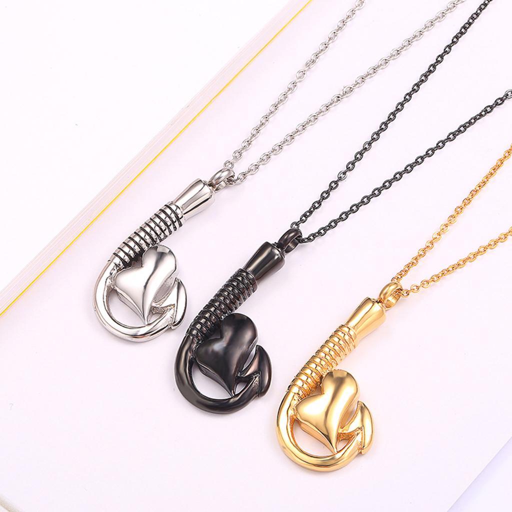 Stainless Steel Fish Hook Heart Pendant Cremation Keepsake