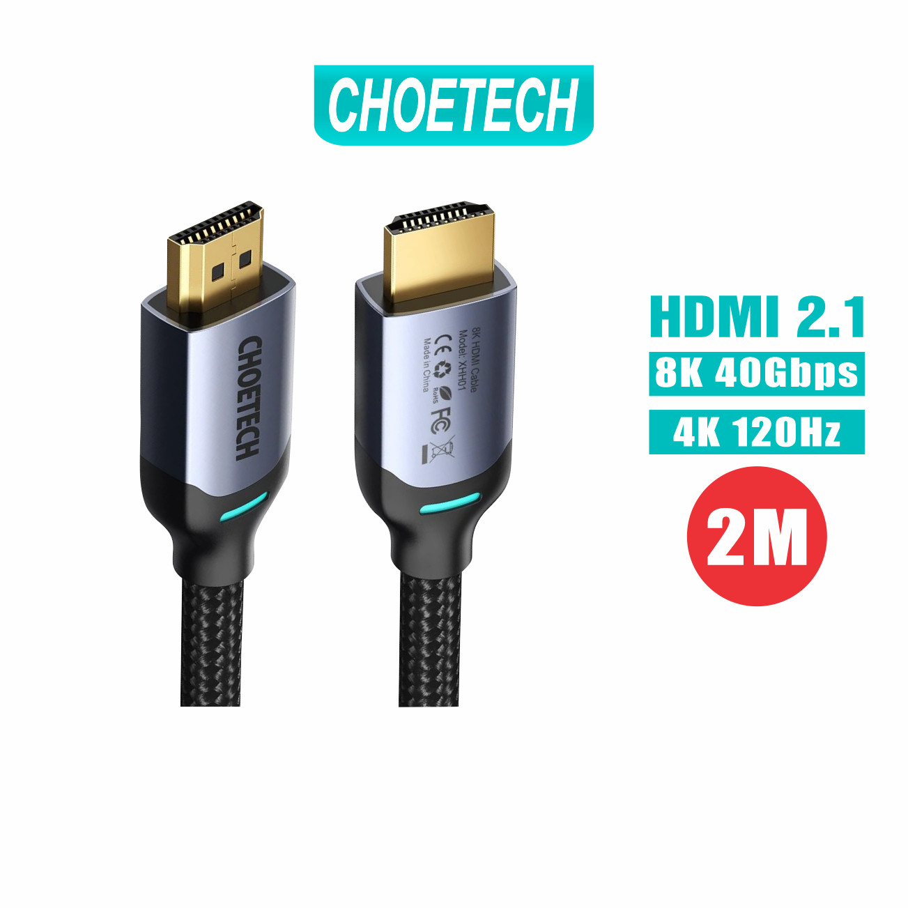 Dây Cáp Dù Lõi HDMI 2.1 8K 48Gbps, 4K 165Hz Dài 2M CHOETECH XHH01 Dùng Cho Tivi/ Máy Tính/ Playstation - Hàng Chính Hãng