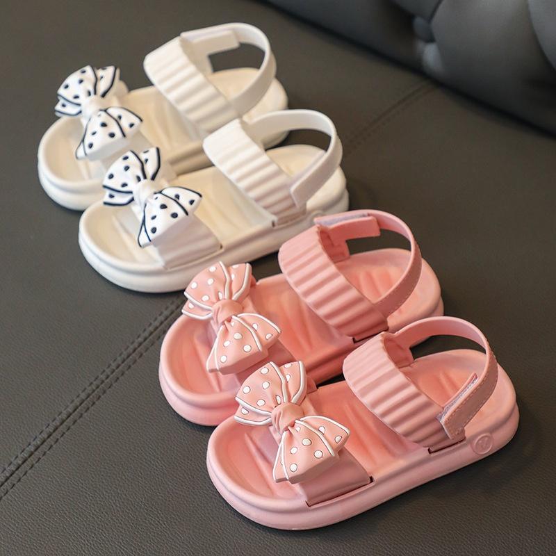 Giày sandal bé gái đi học nơ chấm bi siêu cute - Sandal cho bé đi chơi chống nước chống trơn - SE001 - Đen