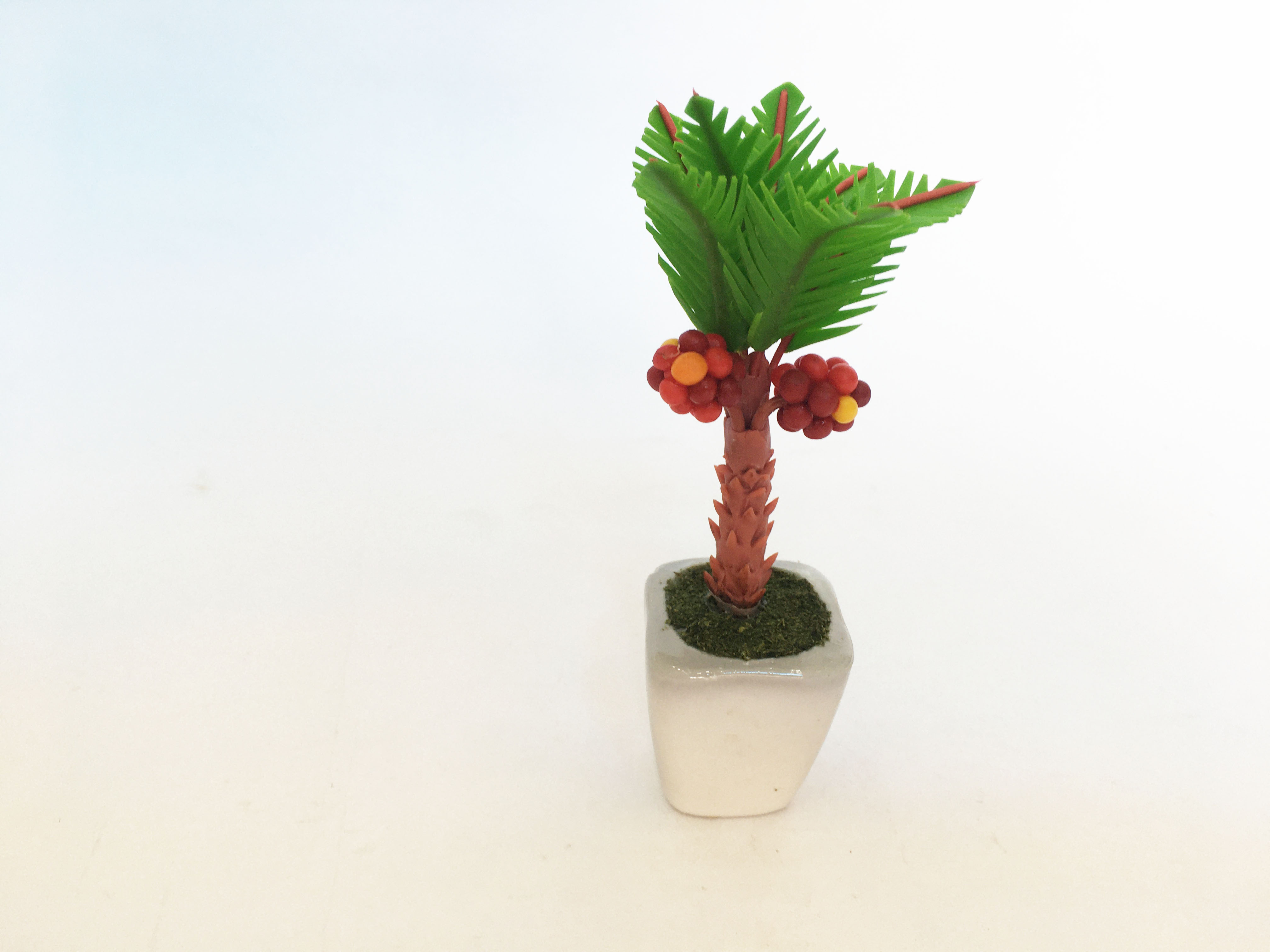 Chậu hoa đất sét mini - Cây cau phong thủy - Quà tặng trang trí handmade